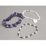 Amethyst and freshwater pearl bracelet amethyst and bead bracelet freshwater pearl and mother of