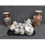14 piece oriental tea set together with 2 Japanese vases