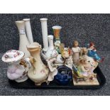 Mixed tray of vases & ornaments including glass paperweight, Aynsley vase, crested pieces etc