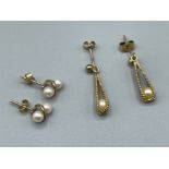 2 x pair of 9ct gold Pearl earrings