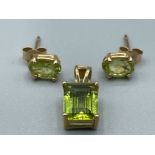 9ct gold Peridot pendant and stud earrings