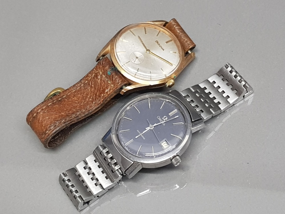 2 gents watches includes Omega automatic wristwatch with grey dial & steel baton hour markers and