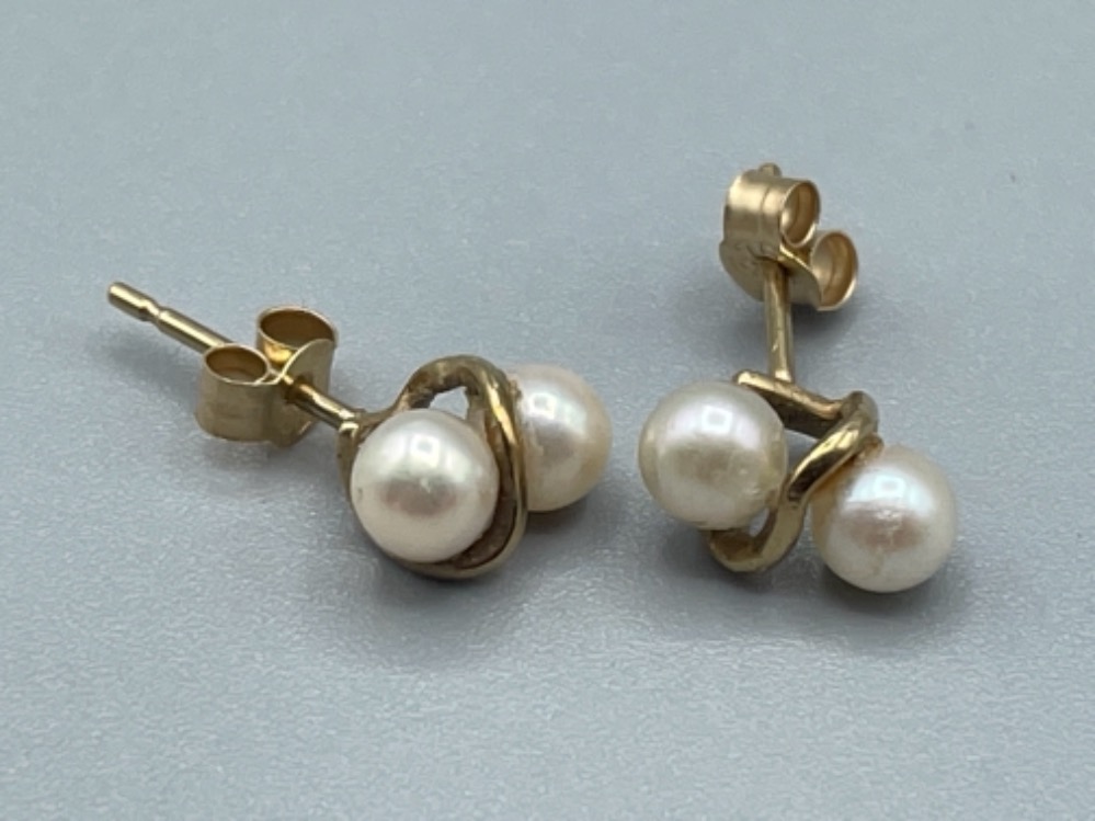 2 x pair of 9ct gold Pearl earrings - Image 3 of 3