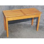 Wooden 1950s double school desk with inkwells