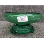A Davidson pressed green glass bowl on stand.