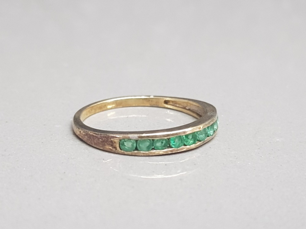 Gold on silver 10 emerald set band ring size q1/2 1.63g gross