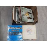 Box of mixed LP records including Queen, Status-Quo etc
