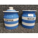 Two T G Green cornish ware storage jars Coffee and Sugar.