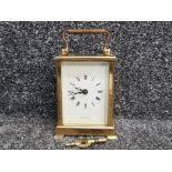 Vintage brass Shortland Bowen Carriage clock with key, in working condition