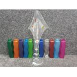 Large Studio S, italian glass vase 48cm together with 10 multicolored vases