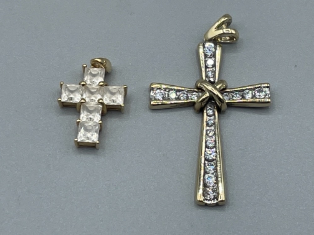 2 x CZ crosses, 9ct gold and 14ct gold pendants