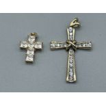 2 x CZ crosses, 9ct gold and 14ct gold pendants