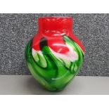 Scandinavian large heavy glass vase, statement piece with vibrant colours, height 27cm