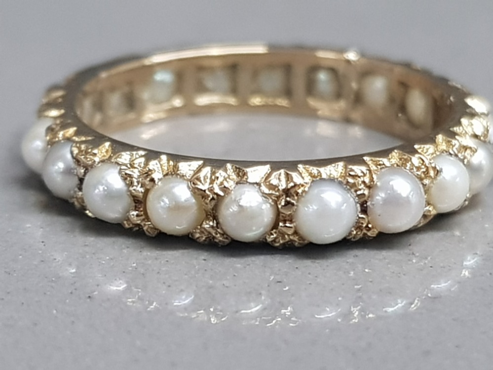 9ct yellow gold seed pearl set band size L 2.14g gross - Bild 2 aus 2