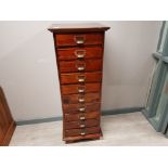 Mahogany 10 drawer narrow filing chest, 46x44cm, height 125cm