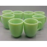 Set of 8 american green milk glass mugs by westmoreland glass co