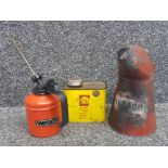 Wesco oil can together with Red Texaco jug and full shell oil tin