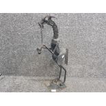 Large metal rearing horse ornament made from mixed tool & bike parts plus other metals, height 60cm