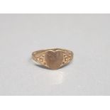 9ct yellow gold heart shaped signet ring size E 0.5g