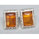 Pair of silver & amber earrings with butterflies, 5g gross