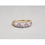 9ct yellow gold diamond and amethyst set ring size o1/2 2.24g gross