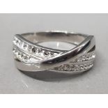 Silver & CZ crossover ring, size Q, 5.4g gross
