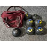 A set of four Concorde boules in red bag together with six others by Cowpen Croften