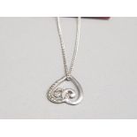 Silver heart shaped pendant and chain 4.79g gross