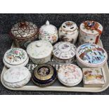 Tray of lidded trinkets & pots, all different including wedgwood, minton & Aynsley etc, 12 in total