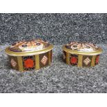 Two Royal Crown Derby oval "Old Imari" pattern trinket boxes with covers.