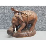 Handcarved wooden elephant rider ornament, height 21.5cm