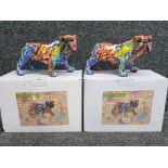2 x standing Bulldog ornaments both decorated with Urban graffiti, with original boxes