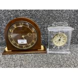 Vintage mahogany Smiths mantle clock together with crystal glass clock