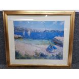 A colour print of an impressionist harbour scene 50 x 62cm