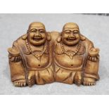 Large Handcarved hardwood Netsuke in the form of two Buddha's, length 5.5cm x height 3cm