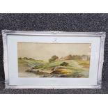 A watercolour by J Douglas "Near Keswick" signed and inscribed 24 x 59.5cm