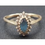 9ct yellow gold blue stone & cubic zirconia cluster ring, size R, 2.2g gross