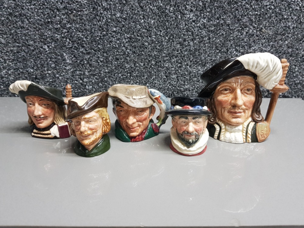 5x Royal Doulton character jugs includes Athos, Beefeater, Robin Hood, Aramis & the poacher