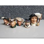 5x Royal Doulton character jugs includes Athos, Beefeater, Robin Hood, Aramis & the poacher