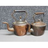 2x antique copper kettles, one with acorn finial