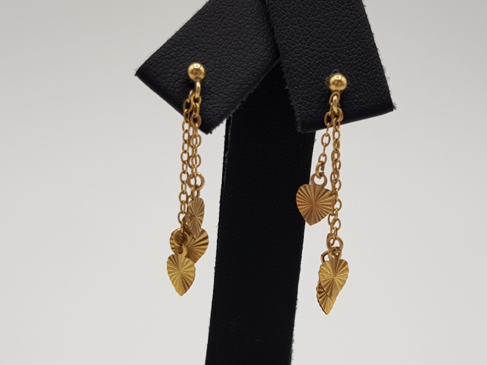 A pair of 9ct yellow gold fancy heart tassle earrings 1.18g