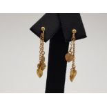 A pair of 9ct yellow gold fancy heart tassle earrings 1.18g