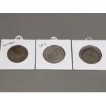 Three solid silver India 1 rupee coins 1877 (Crack Die) 1879 1880 Calc.
