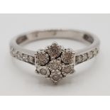 Ladies 9ct white gold diamond cluster ring, comprising of 7 stones set in the centre with 4 diamonds