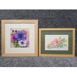 2 lovely Heather Heath floral Watercolours - still life, signed by the artist bottom right,