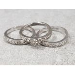 Silver & diamond set of 3 rings, size N, 7.2g gross