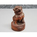 Finely handcarved Japanese hardwood Foo dog statue,.Height 7cm