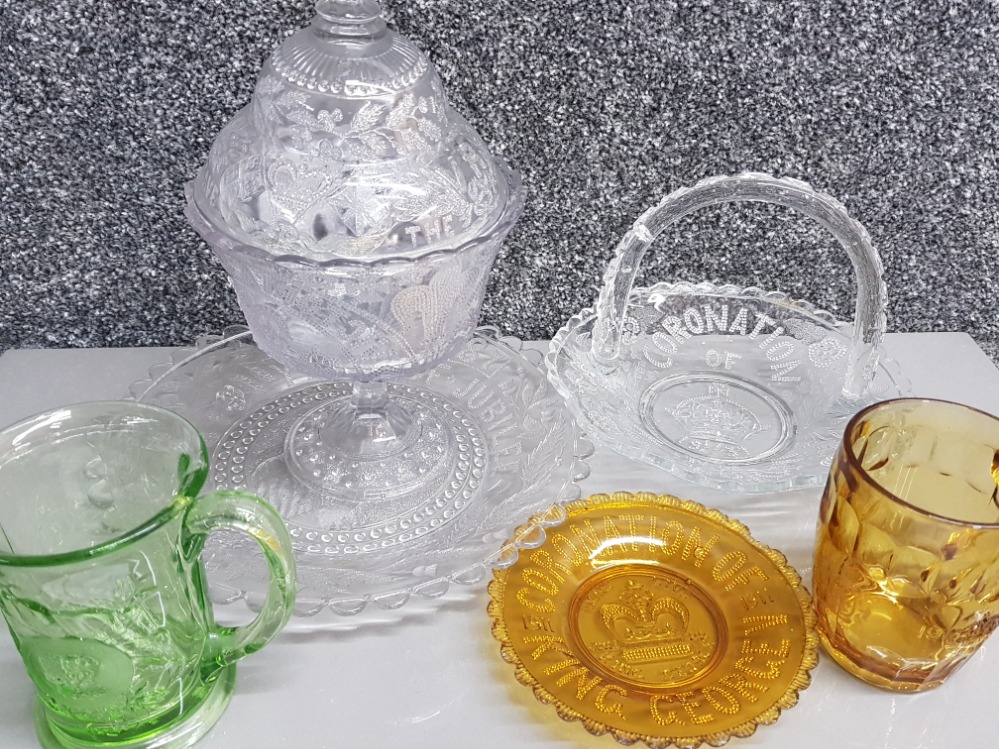 Victoria & other commemorative coloured glassware