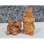 2 x Handcarved hardwood Netsuke's in the form of elder & buddha with child