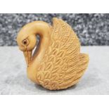 Handcarved hardwood Netsuke in the form of a Swan, height 5cm